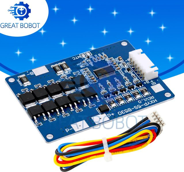 Baishundianzi BMS Lithium-Batterie Schutzmodul mit NTC-Widerstand für 5S 18V 21V 30A 45A in Blau - Bild 1
