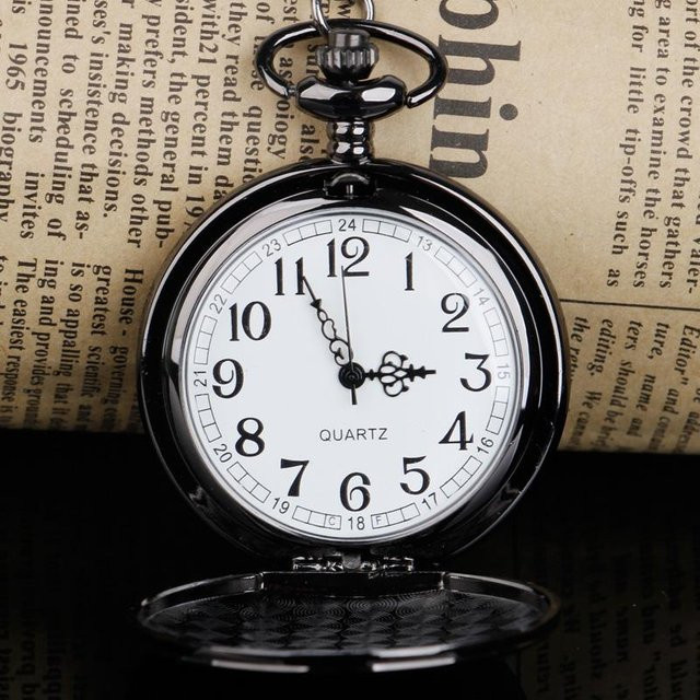 Taschenuhr Kette Anhänger, Quarz, Edelstahl, Weiß, Unisex - Bild 1