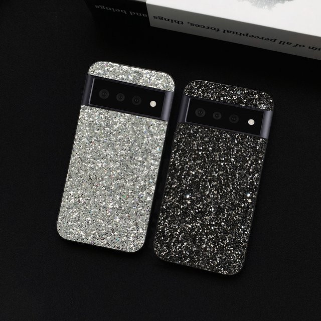Luxuriöse Glitzer-Sternenhimmel Handyhülle aus Kunstleder für Google Pixel 6 7 8 Pro 6A 7A 8A 9A 10A 9 10 11 Pro XL in Silber und Weiß - Bild 1