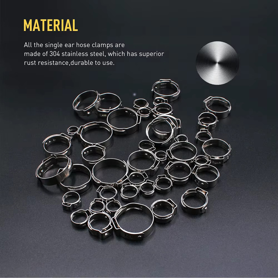 YISEONG 150 Stück Einzelohr-Schlauchschellen aus 304 Edelstahl in Silber, Sortiment-Set für Schläuche und Kunststoffrohre, Durchmesser: 7–28,6 mm - Bild 3