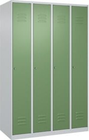 C+P Spind Classic PLUS Garderobenschrank mit 4 Abteilen, Farbe Lichtgrau und Resedagrün, Zylinderschloss und 3 Garderobenhaken, H x B x T: 185 x 120 x 50 cm - Bild 1