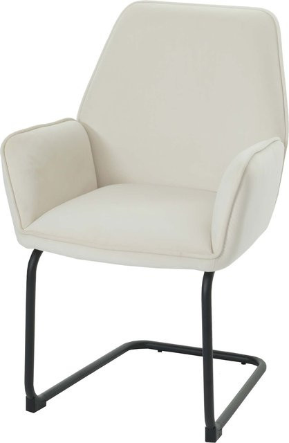 MCW Freischwinger G67 Esszimmerstuhl mit Armlehnen in Beige aus Öko-Tex Stoff - Bild 1