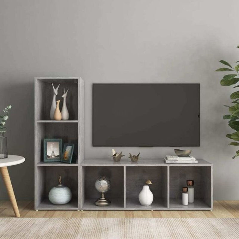 Vidaxl TV-Schrank Set aus Holzwerkstoff in Grau, 2 Stück, B/T/H: 107 x 37 x 35 cm - Bild 1