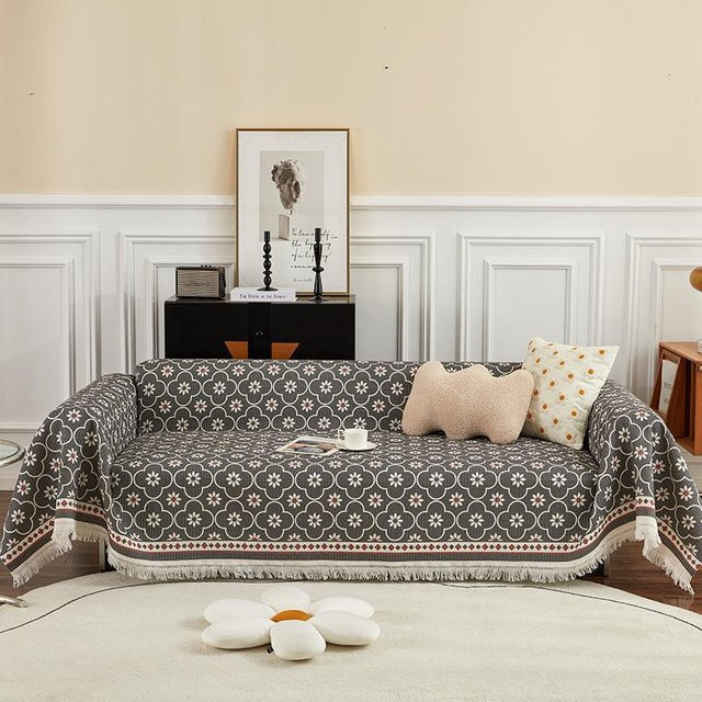 Sofatuch Super Six im nordischen Stil mit Waffelmuster, grau, B/B: 180 x 130 cm - Bild 1