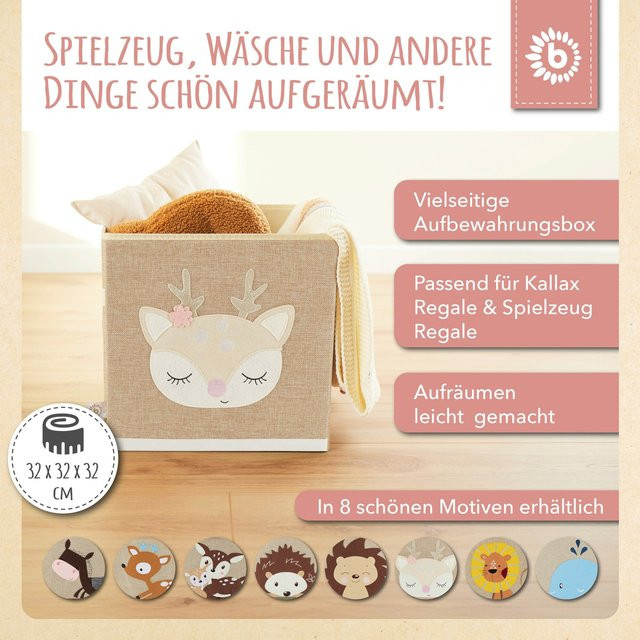 Bieco Aufbewahrungsbox Kinder Reh Ella in Beige und Braun, faltbar mit Griffen, Stoff - Bild 1