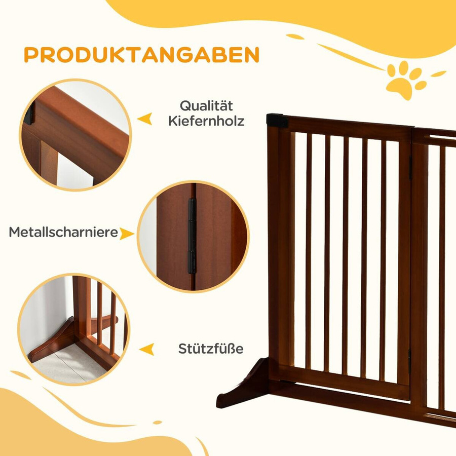 PawHut Absperrgitter aus Kiefernholz mit Tür in Braun, B/H/T: 113-166 x 71 x 36 cm - Bild 4