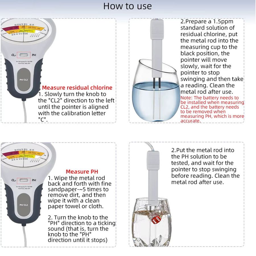 JUANJUAN 2-in-1 Digitales PH- und Chlormessgerät PC-101 in Weiß für die Wasserqualität von Pool und Spa - Bild 2