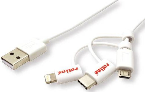 ROLINE USB 2.0 Sync- und Ladekabel Typ A auf USB-C, Lightning und Micro-USB, weiß, 1 m - Bild 1
