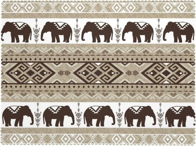 JMG Household Supplies Afrikanische Stammes-Tischdecke mit braunen Elefanten-Totems und Schlammmuster, B/B: 90 x 140 cm - Bild 1