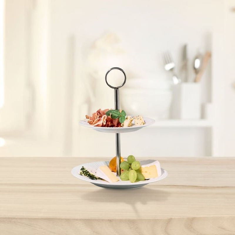 Weiße Etagere aus Keramik mit Rillen-Design, rund, Durchmesser: 20,3 cm - Bild 1