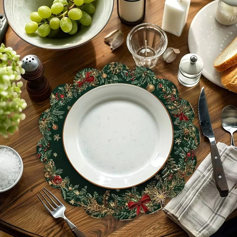 VIKAMA Rutschfeste Tischsets mit Weihnachtsmotiv in Grün für Weihnachtsdekoration und Partys - Bild 3