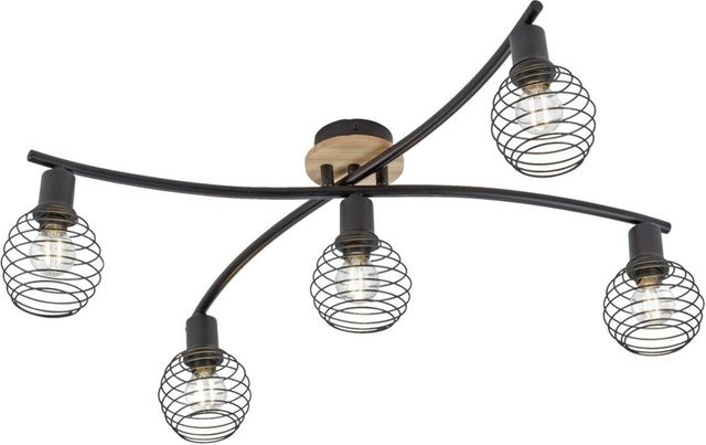Just Light Deckenleuchte Eugen in Schwarz und Eichenholzdekor mit 5 Brennstellen, B/H/T: 67 x 20 x 66,5 cm - Bild 1