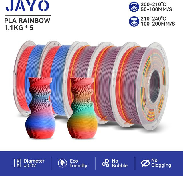 JAYO PLA+ 3D-Druckfilament Regenbogen Multicolour, Durchmesser: 1,75 mm, 5,5 kg - Bild 1