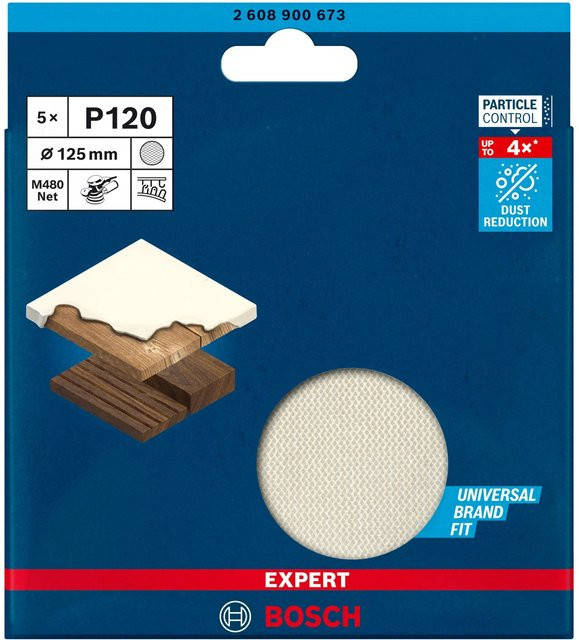 Bosch Expert Netzschleifblatt M480 für Exzenterschleifer, Farbe: Blau, Durchmesser: 125 mm, Körnung: K120, 5 Stück - Bild 1