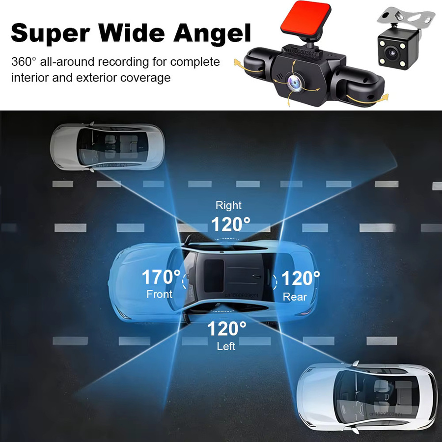 raugee 4-Kanal Dashcam 1080P mit 360 Grad Rundumschutz und Nachtsicht, Schwarz - Bild 3