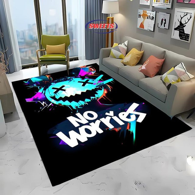 Miniso Neon Graffiti Teppich in Schwarz und Multicolour, rutschfest und waschbar, B/T: 80 x 50 cm - Bild 1
