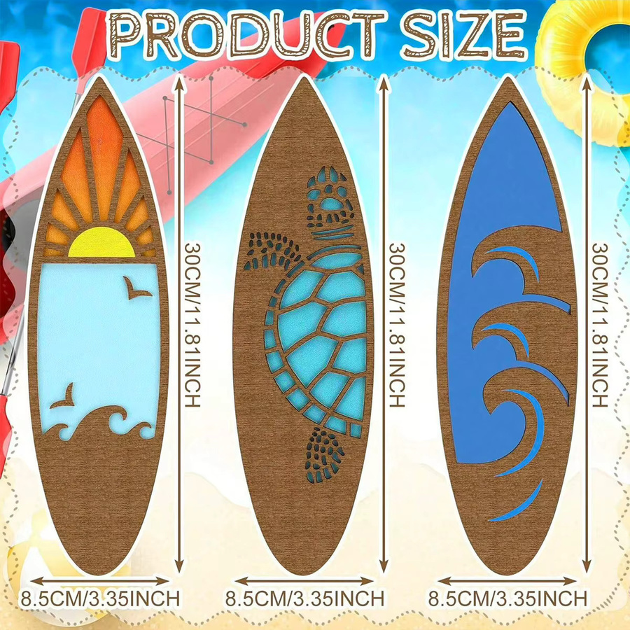 Artilady 3-teiliges Wanddekor aus Holz im Surfbrett-Design mit maritimem Sommer-Motiv in Mehrfarben - Bild 2