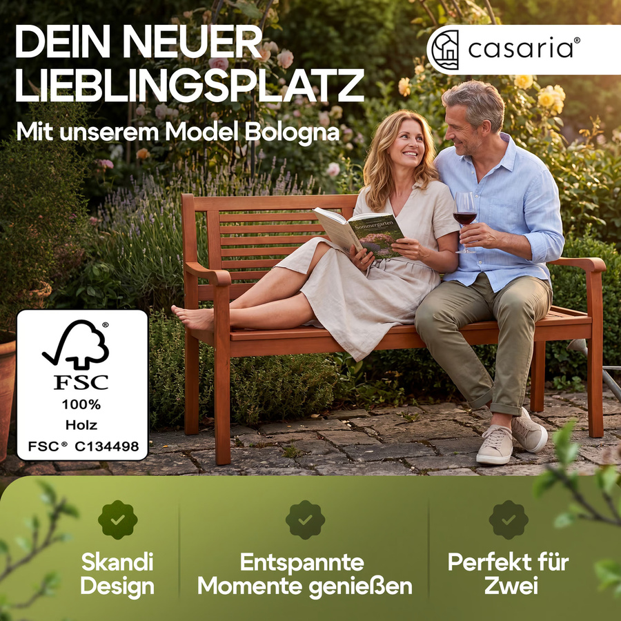 CASARIA Gartenbank aus FSC-zertifiziertem Eukalyptusholz in Braun, B/T/H: 120 x 56 x 88 cm - Bild 2