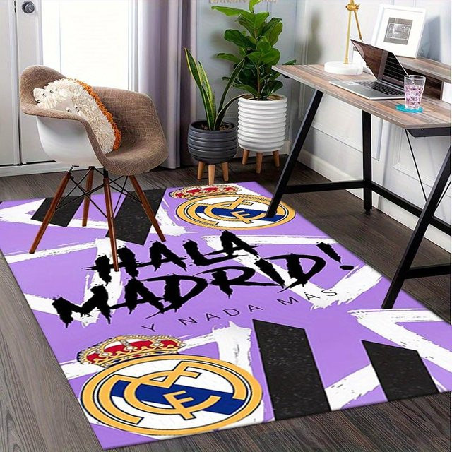 Yun Home Real Madrid Fußballverein Teppich, Waschbar und Rutschfest, Polyester, B/B: 120 cm x 80 cm, Multicolour - Bild 1