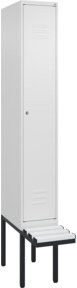 C+P Spind Classic PLUS Garderobenschrank mit Sitzbank, 1 Abteil, Farbe: Reinweiß, B/T/H: 212,0 x 30,0 x 81,5 cm, mit Zylinderschloss und 3 Garderobenhaken - Bild 1