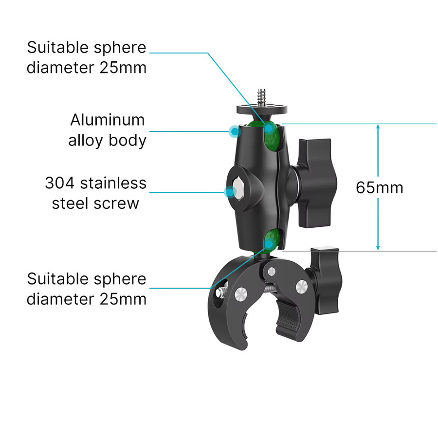 HONGDAK Aluminium Legierung Doppel Buchse Arm für 25mm Kugelkopf Halterung, Schwarz - Bild 3