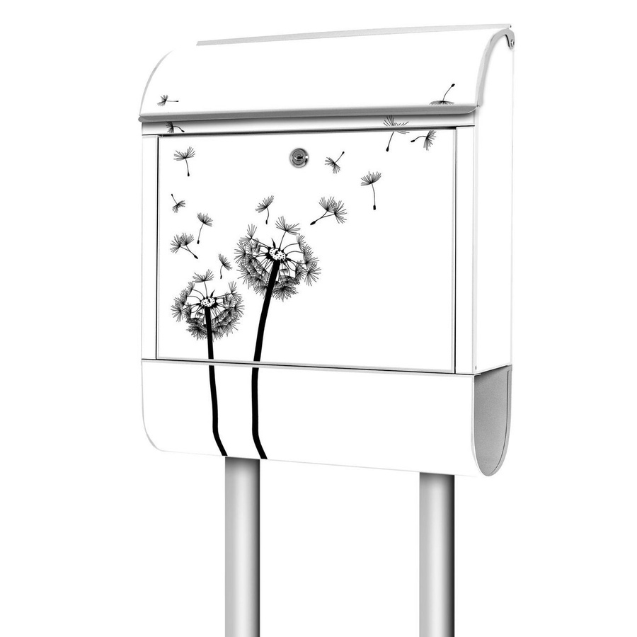 banjado Briefkasten freistehend modern mit Pusteblume Motiv in Weiß mit Zeitungsfach und 2 Schlüsseln B/T/H: 38 x 16 x 161,5 cm - Bild 1