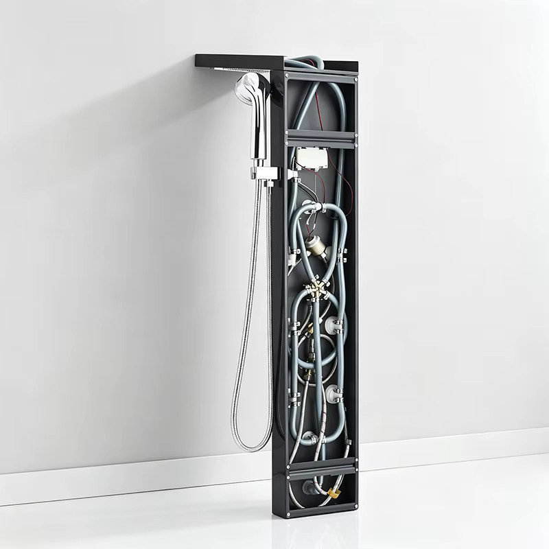 Wanmivezlo Duschsystem aus Edelstahl mit LED-Temperaturanzeige in Mattschwarz, Regenduschsäule mit Handbrause und Wannenauslauf zur Wandmontage - Bild 2