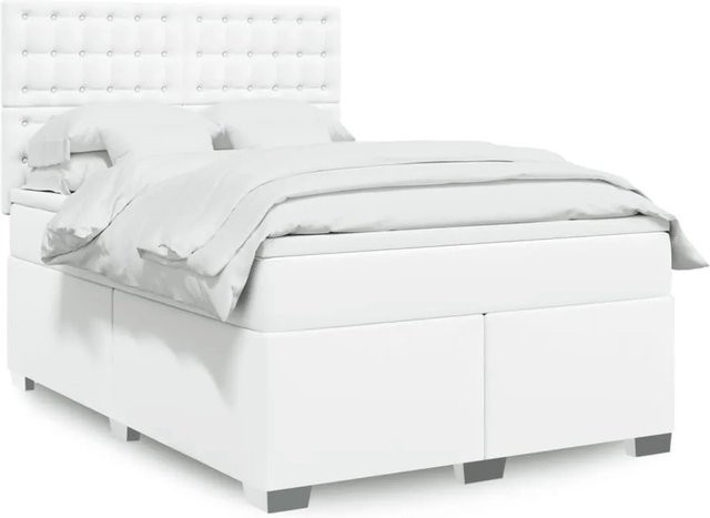 vidaXL Boxspringbett mit Matratze in Weiß, Kunstleder, Hybrid-Design mit USB-Ladeport und Unterbettbeleuchtung, B/T/H: 140 x 200 x 150,5 cm - Bild 1