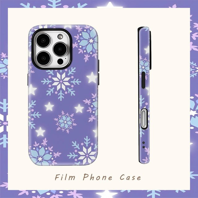 Lila Handyhülle mit Sternen und Schneeflocken für Apple iPhone 17 Pro Max Plus 16 15 14 13 12 11 mit doppellagiger Rückseite - Bild 1