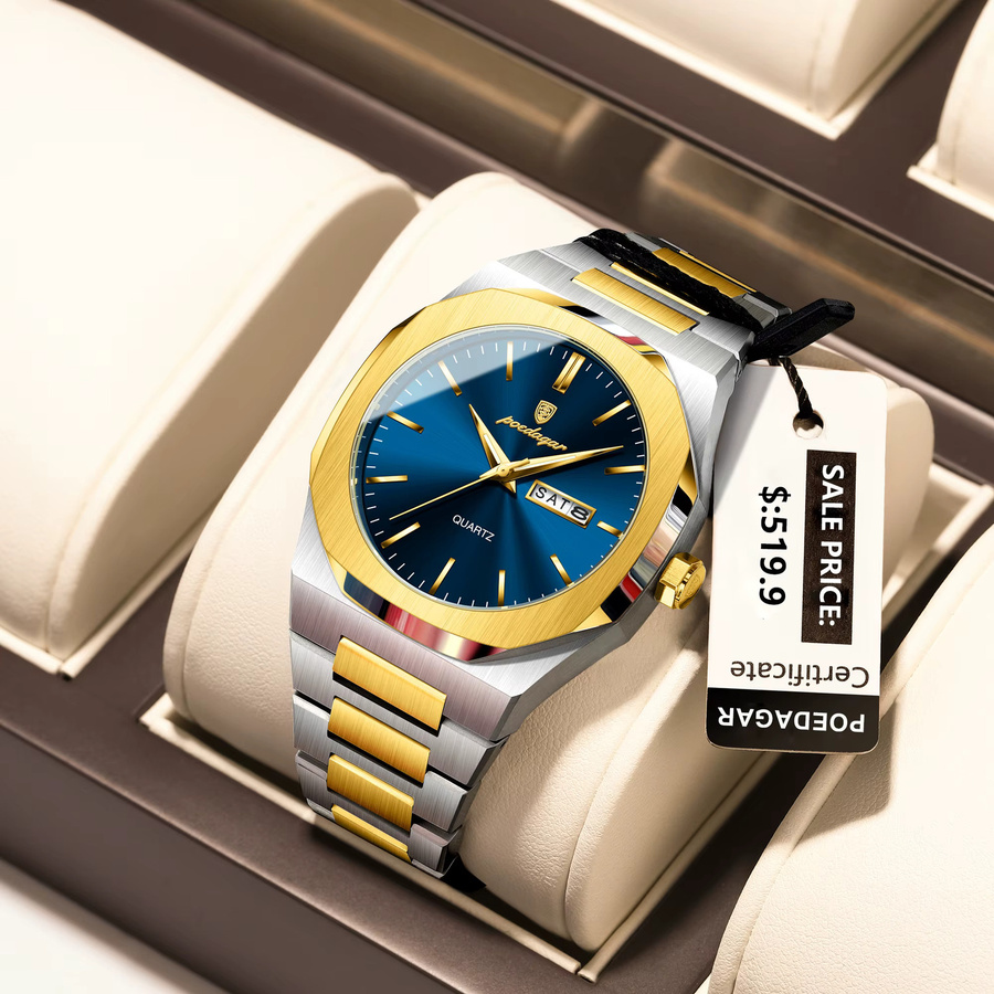 POEDAGAR Armbanduhr Edelstahl, Quarz, Blau, Herren - Bild 2
