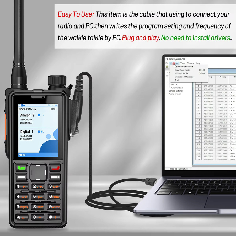 ABBREE USB-C Programmierkabel für AR-880 DMR Digital Walkie Talkie Amateurfunk in Schwarz - Bild 6