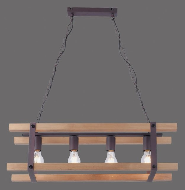 Just Light. Pendelleuchte Edith 4-flammig in Holz-Natur mit Metall, Durchmesser: 75 cm, Höhe: 23,5 cm - Bild 1
