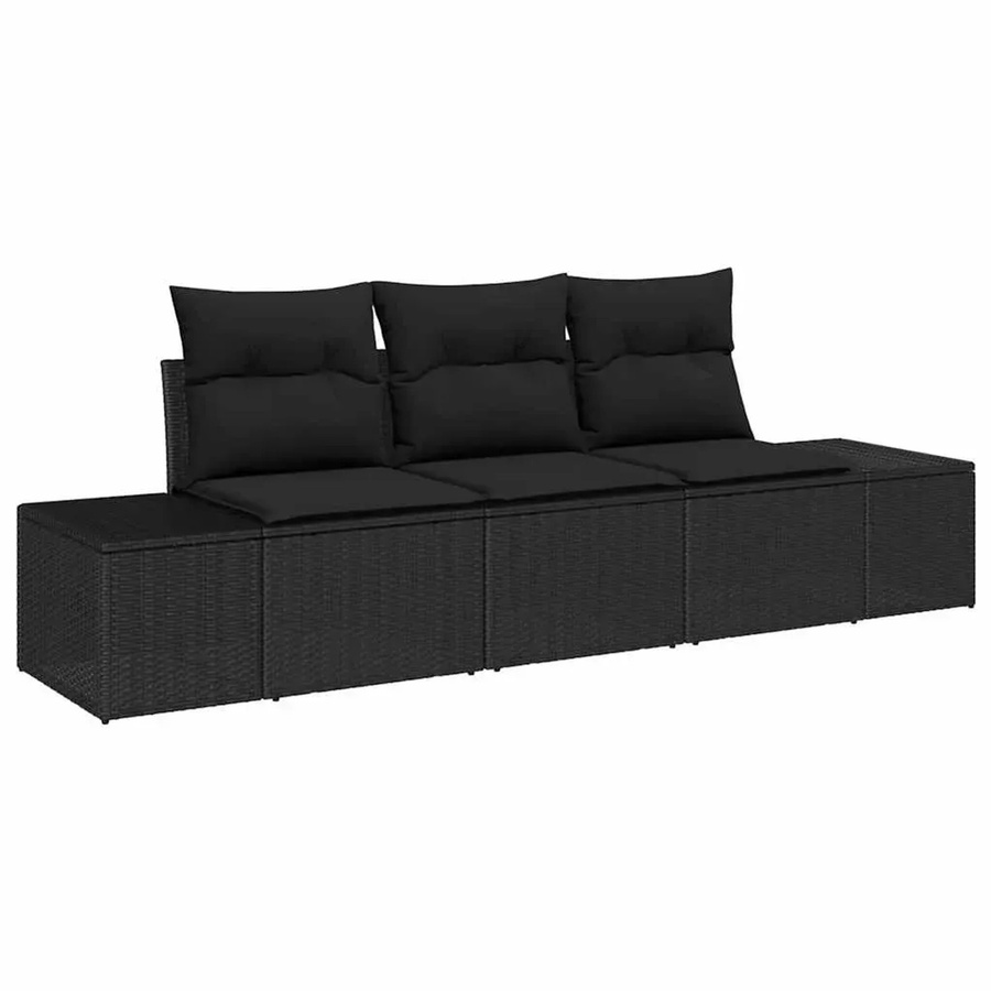 vidaXL Garten-Sofa-Set 3-teilig aus Poly Rattan und Stahl in Schwarz mit Polsterkissen - Bild 2