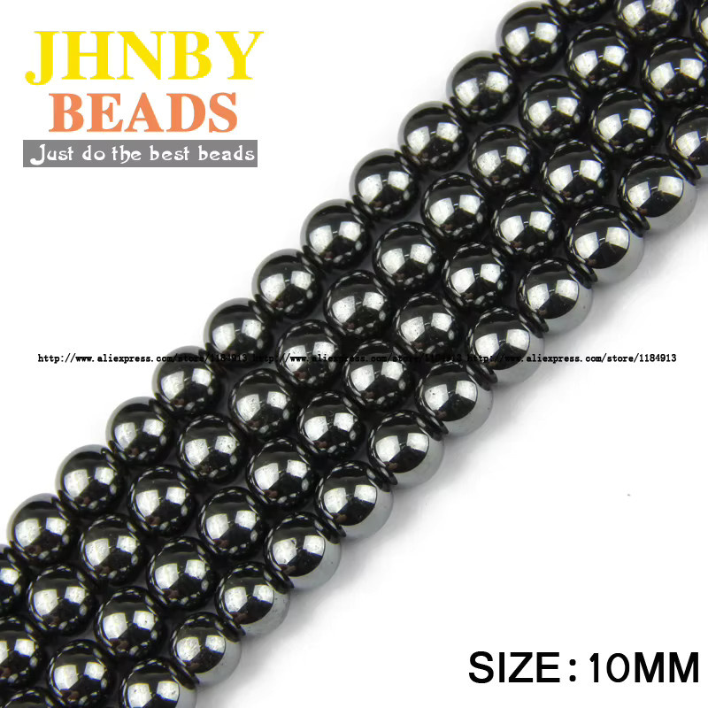 JHNBY Perlen Naturstein Hämatit schwarz, rund, 3/4/10mm, Unisex - Bild 2