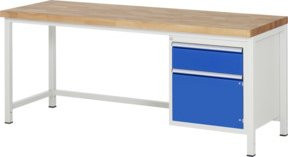 RAU Werkbank Serie 8152A1 höhenverstellbar mit Schublade und Tür, B/T/H: 200 x 70 x 84-104 cm - Bild 1