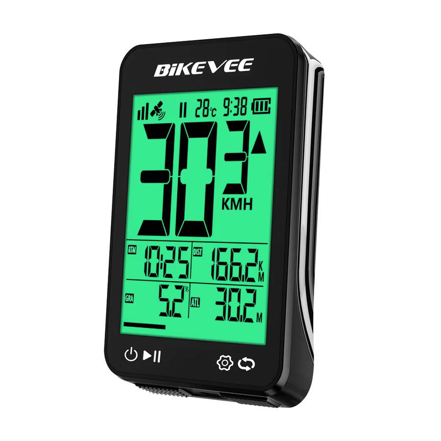 Bikevee GPS-Fahrradcomputer mit LCD-Digitalanzeige und grüner Hintergrundbeleuchtung in Schwarz-Grün - Bild 7