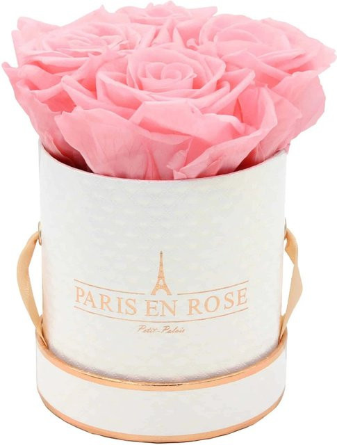 PARIS EN ROSE Deluxe Rosenbox Weiß-Roségold mit 4 rosa Rosen, Durchmesser: 10 cm - Bild 1