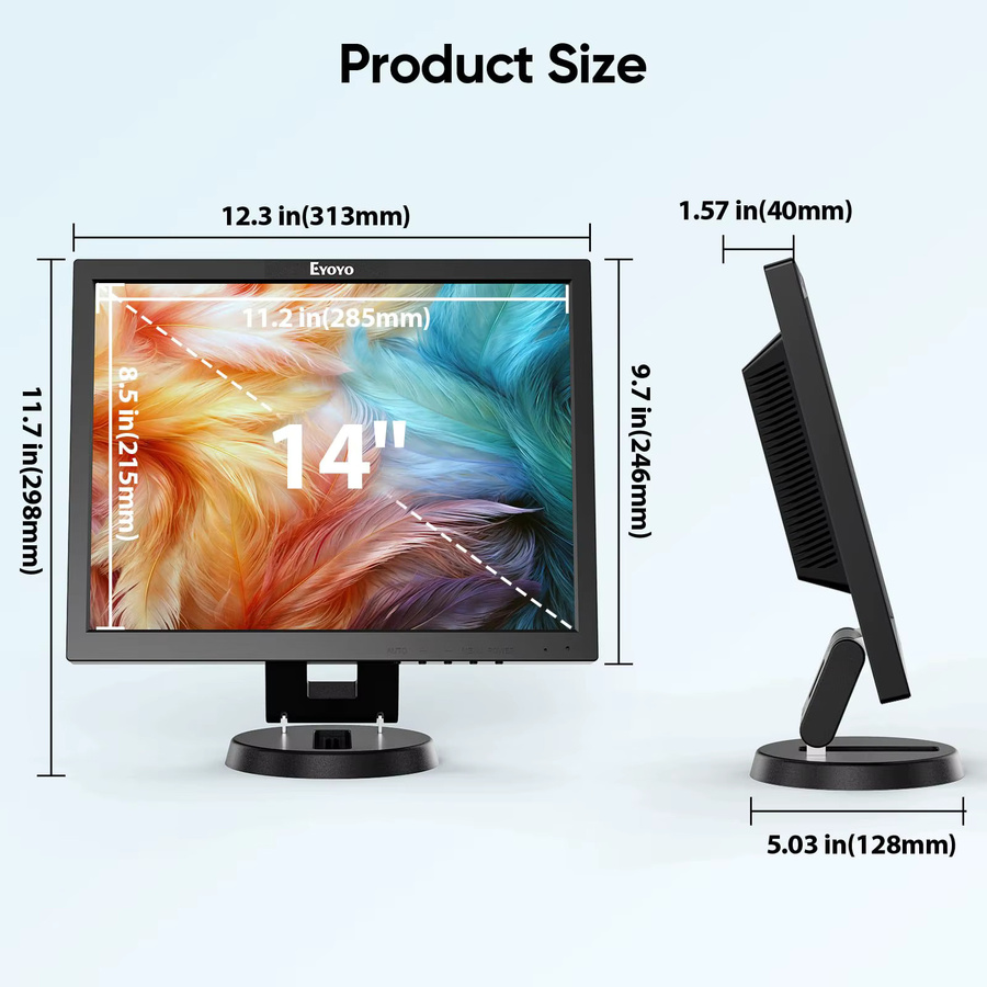 Eyoyo 14 Zoll LCD-HDMI-Monitor in Schwarz mit 1024 x 768 Auflösung, VGA, AV und BNC Eingang sowie integrierten Lautsprechern und Fernbedienungsunterstützung - Bild 6