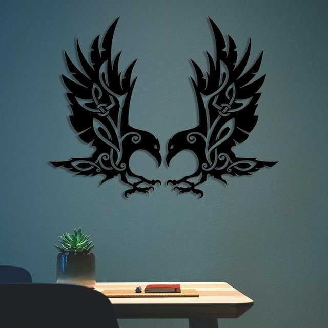 CIFBUY Wikinger-Raben Metall-Wandkunst in Schwarz, wetterfeste Wanddekoration für Innen- und Außenbereich - Bild 1