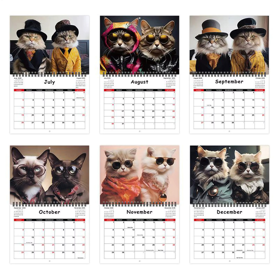 Wandkalender 2026 mit Katzenmotiv, 12 Monate, bunter Planer mit Doppeldrahtbindung für dein Zuhause oder Büro - Bild 2