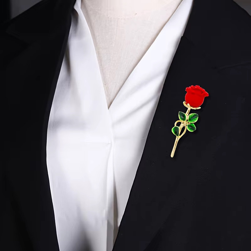 Urlaubsfreude Brosche, rote Rosen, Legierung, Unisex - Bild 3