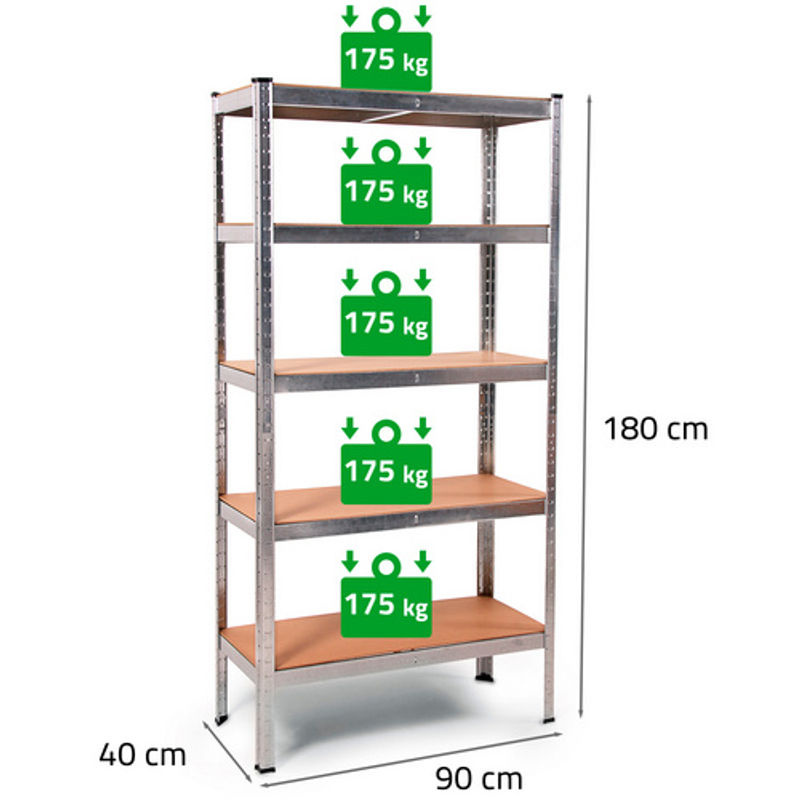 Ondis24 Lagerregal aus Metall und Holzspanplatte in Silberfarben und Braun, B/H/T: 90 x 180 x 40 cm - Bild 2