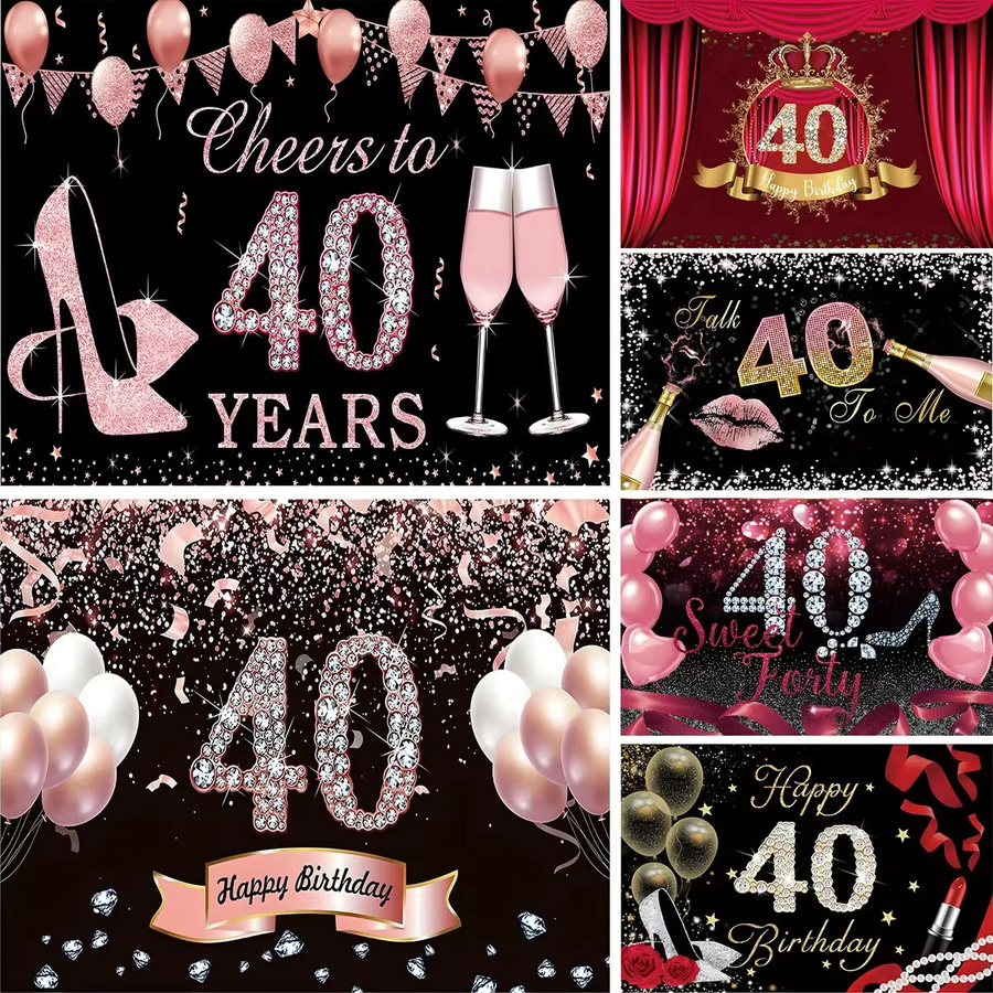 VIKAMA Fotografie-Hintergrund Stoff für den 40. Geburtstag in Schwarz und Gold als Party-Dekoration - Bild 2