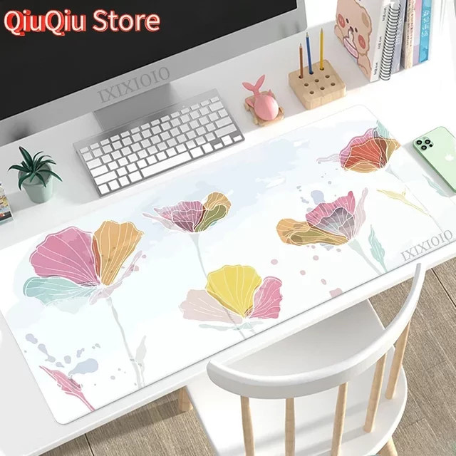 Potdemiel Mauspad XL mit minimalistischer abstrakter Blume in Multicolour, rutschfestes XXL Desktop-Mauspad für Gamer und Büro - Bild 1
