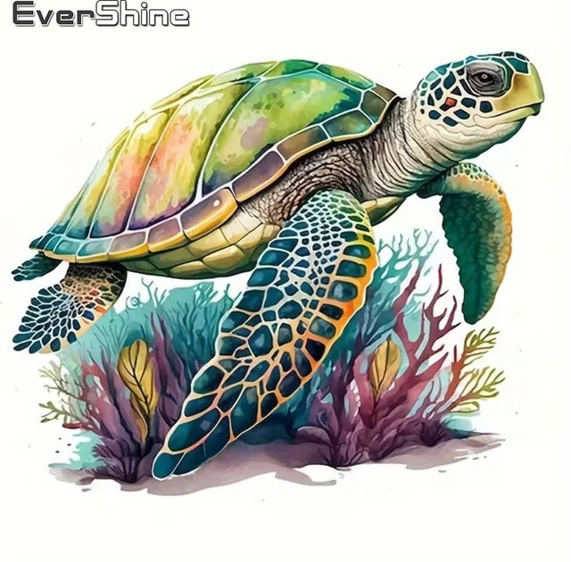 Evershine Diamantstickerei Schildkröte DIY Mosaik-Malerei für Anfänger, Wanddeko, Mehrfarbig, Durchmesser: 20 cm - Bild 1