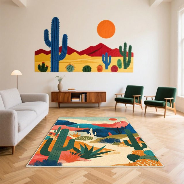 Karpetti Nordischer Abstrakter Kunstteppich mit Kaktusmuster, flauschig und waschbar, Mehrfarbig, Breite: 60 cm, Länge: 90 cm - Bild 1