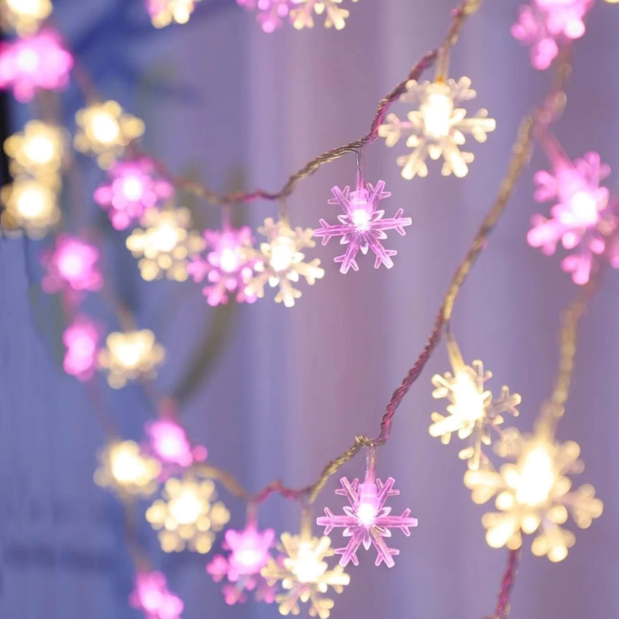 Bunte LED Schneeflocken Lichterkette für Weihnachten, batteriebetrieben für Indoor und Outdoor Dekoration - Bild 2