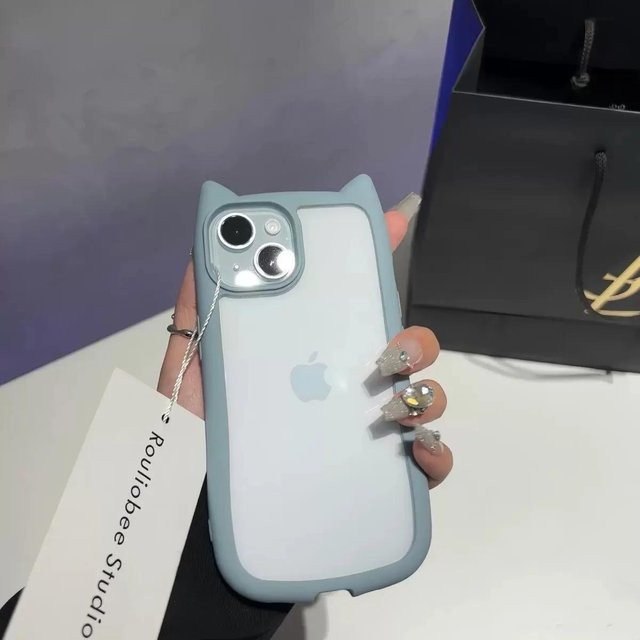 Rui Di Transparente Silikon-Hülle mit süßen Katzenohren für iPhone 11 bis iPhone 17 Air Pro Max, Stoßfeste Acryl-Schutzhülle - Bild 1