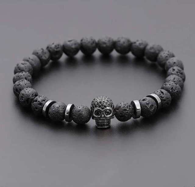 Rui Di Perlenarmband, Vulkanstein, Zirkon, Totenkopf, Herren, gray - Bild 1