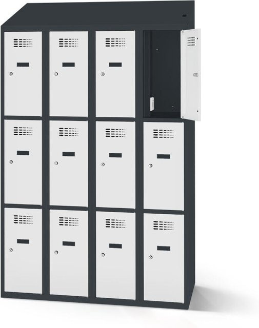 rotstahl Fächerschrank mit Ladefunktion und 12 Fächern in Anthrazitgrau und Hellgrau, B: 120 cm, H: 200 cm - Bild 1